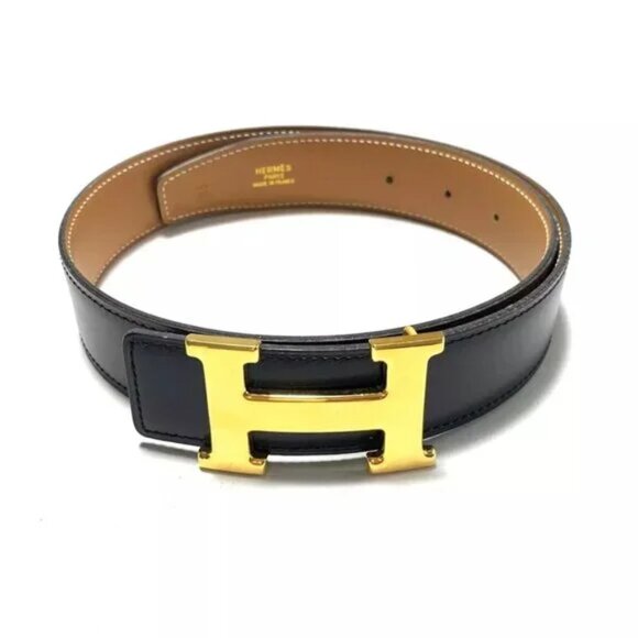 100% Authentic HERMES H Belt square B Black Light Brown Box Calf Belt 446-12324 - Picture 1 of 4